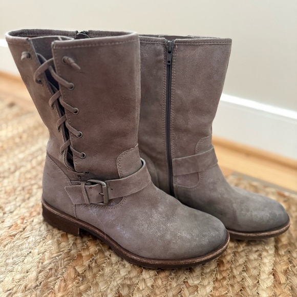 Sofft Size 7 Taupe Suede Mid Calf Boot with Faux Lace up Sides & Sparkle finish - Picture 1 of 9
